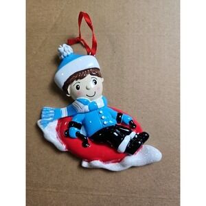 Boy On Sled‎ Christmas Ornament . This Can Be Personalized For You